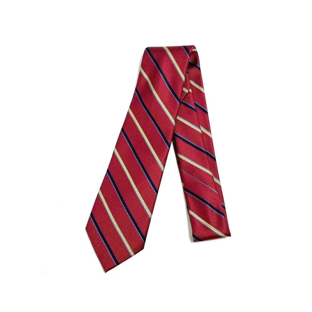 Vtg Talbots Kids Boys Silk Tie Red w/ Blue & Yellow Diagonal Stripe 3